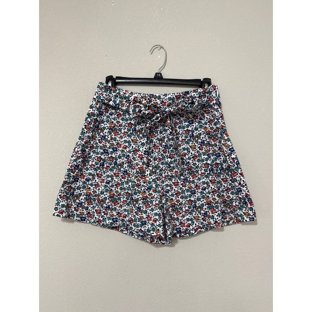 J.Crew Floral Tie-Waist Shorts Womens 4 White Multi-Color High Rise Cotton H5606